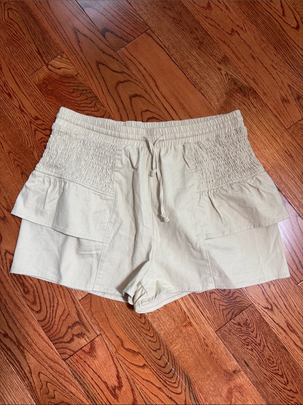 Papermoon Cream Smocked-Waist Layered Shorts